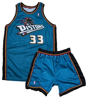1998-99 Grant Hill Game Used & Signed Detroit Pistons Road Jersey With Shorts (Pistons Employee LOA & JSA)